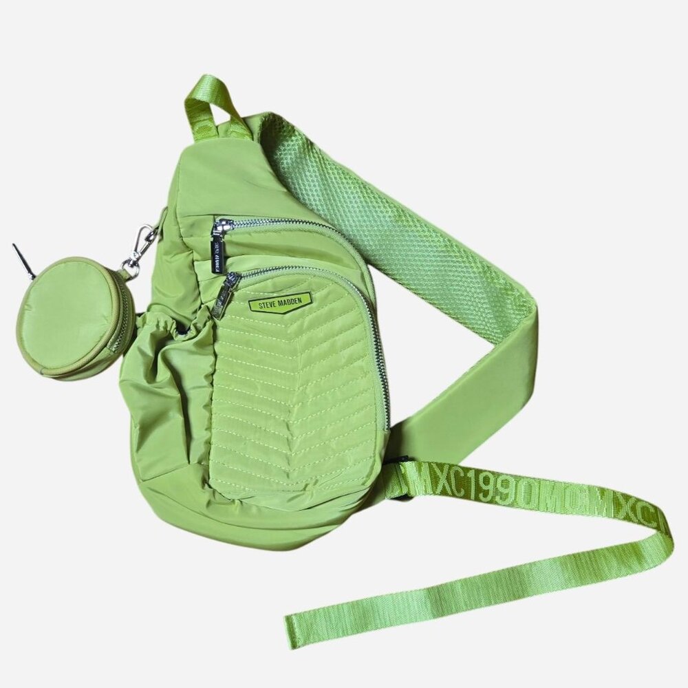 Steve Madden Chartreuse Padded Quilted Backpack Fanny Pack with Coin Purse